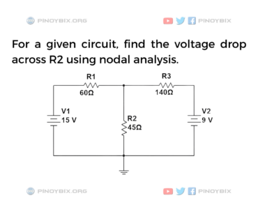 Solution: Find the voltage drop across R2 using nodal analysis
