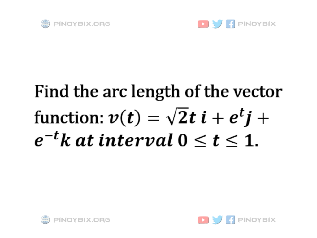Solution: Find the arc length of the vector function