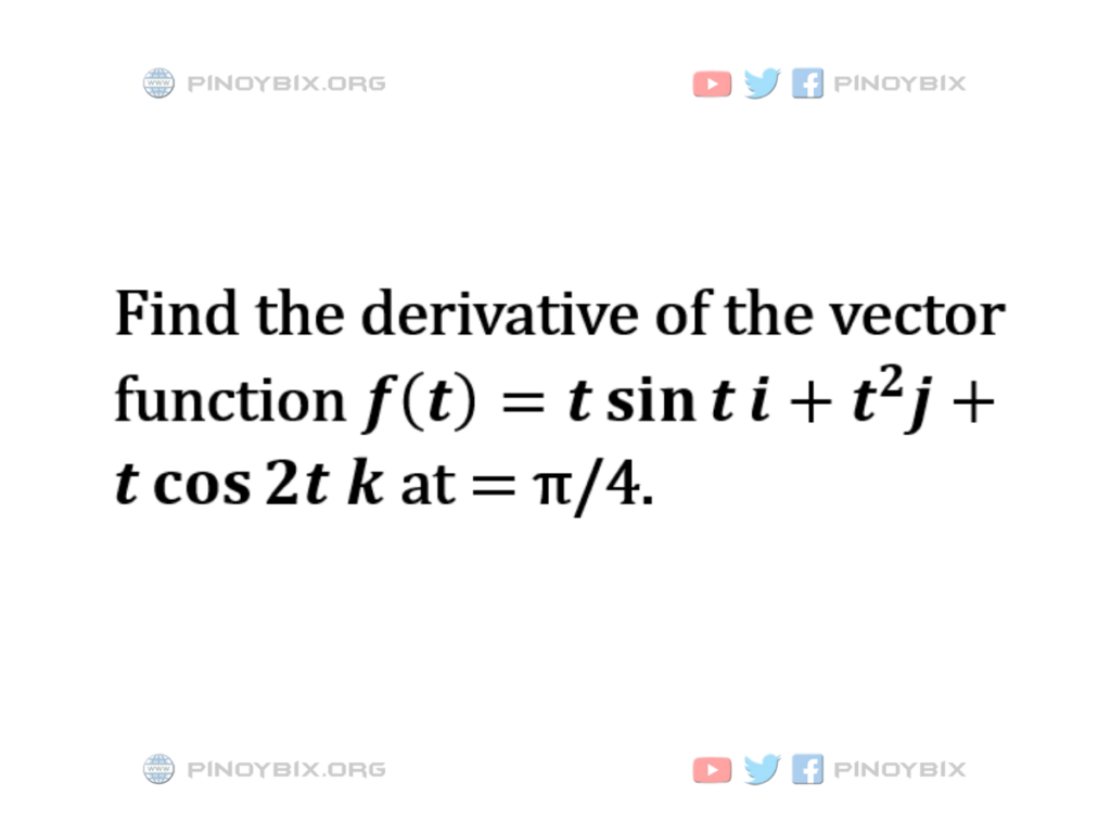 Solution: Find the derivative of the vector function ƒ(t)