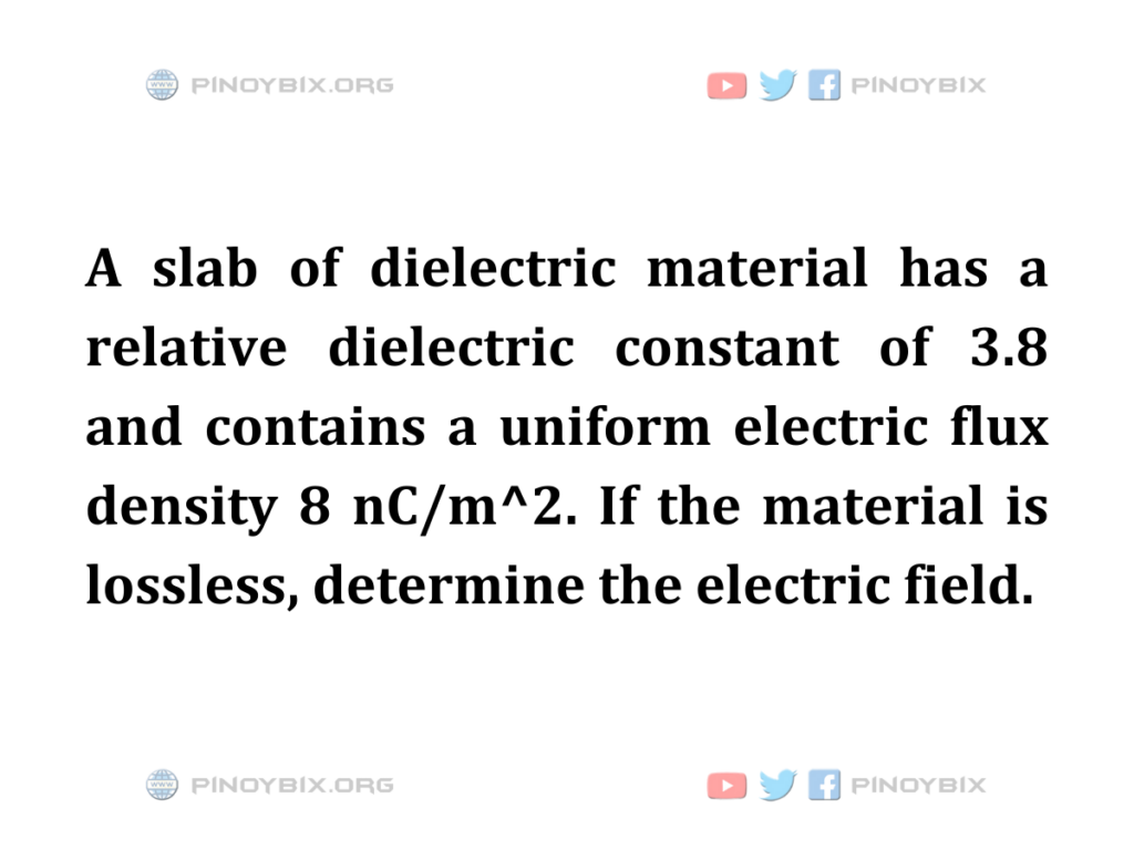 Solution: If the material is lossless, determine the electric field