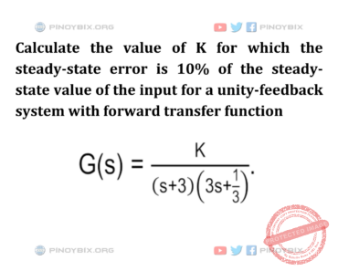 Solution: Calculate the value of K for which the steady state error is 10%