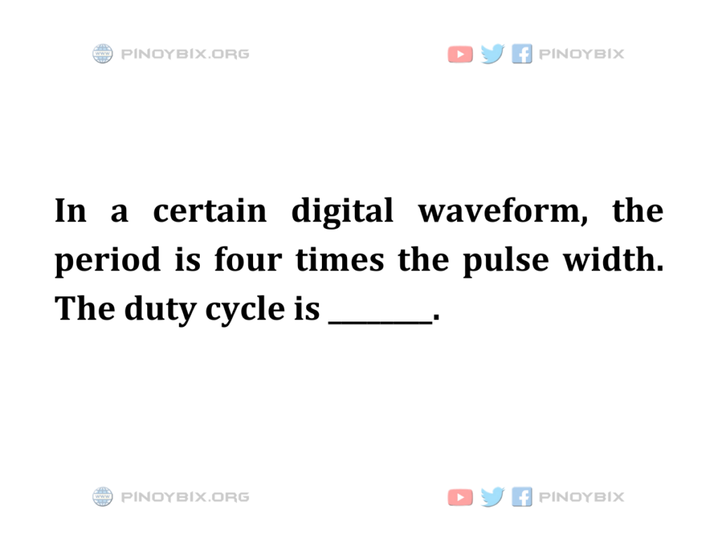 Solution: The period is four times the pulse width. The duty cycle is