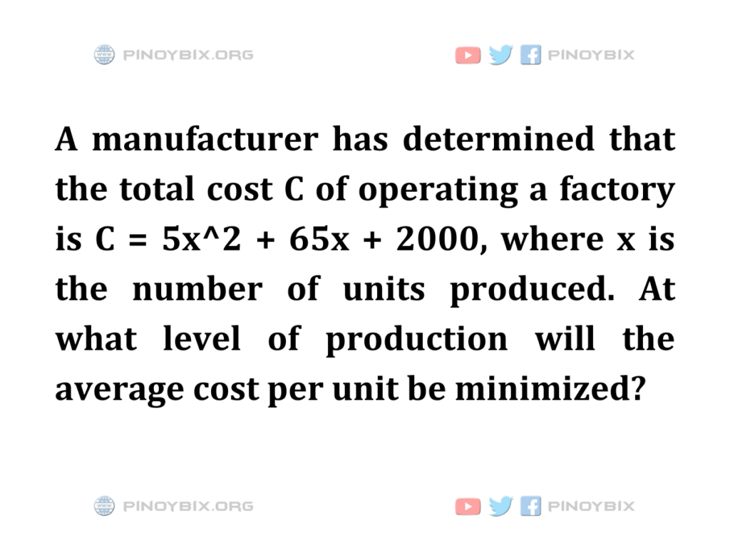 Solution: At what level of production will the average cost per unit be minimized?