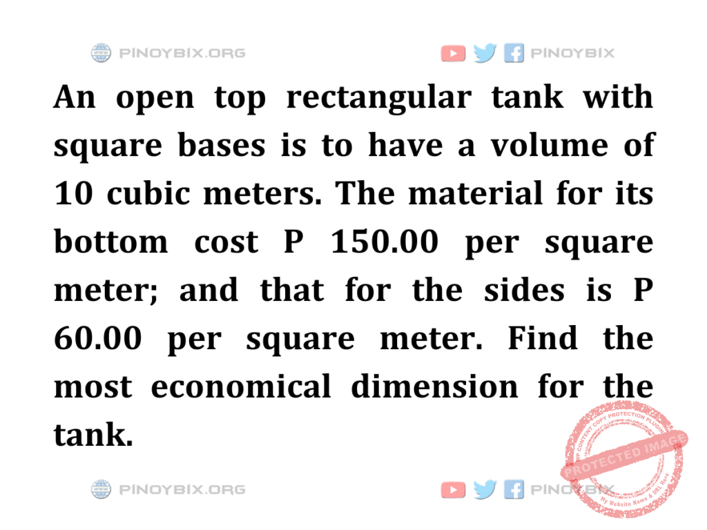 Solution: Find the most economical dimension for the tank