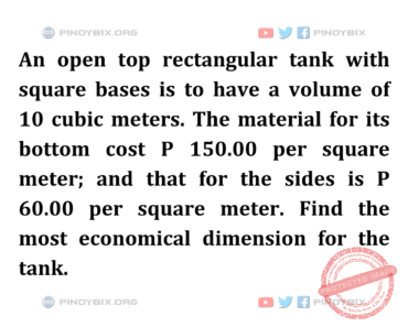 Solution: Find the most economical dimension for the tank