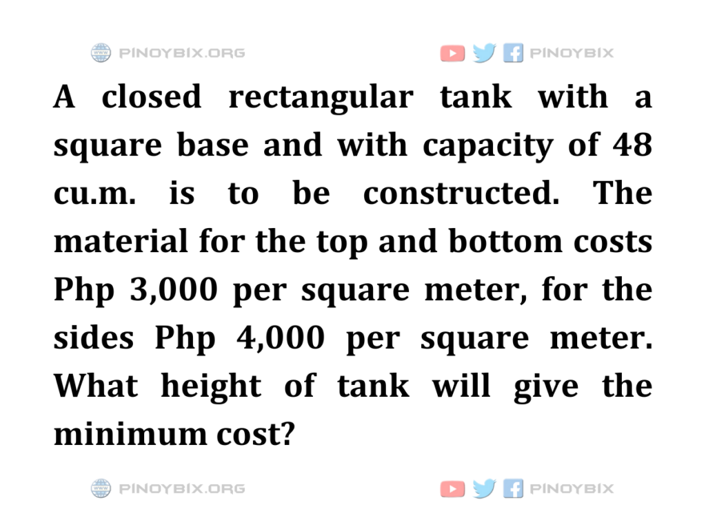 Solution: What height of tank will give the minimum cost?