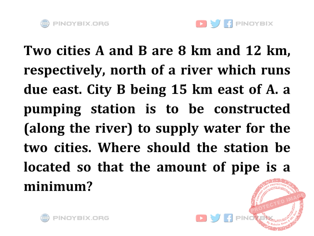 Solution: Where should the station be located so that the amount of pipe is a minimum?