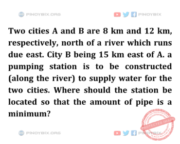 Solution: Where should the station be located so that the amount of pipe is a minimum?