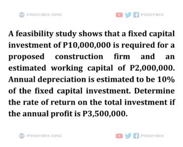 Solution: Determine the rate of return on the total investment