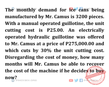 Solution: How many months will Mr. Camus be able to recover the cost