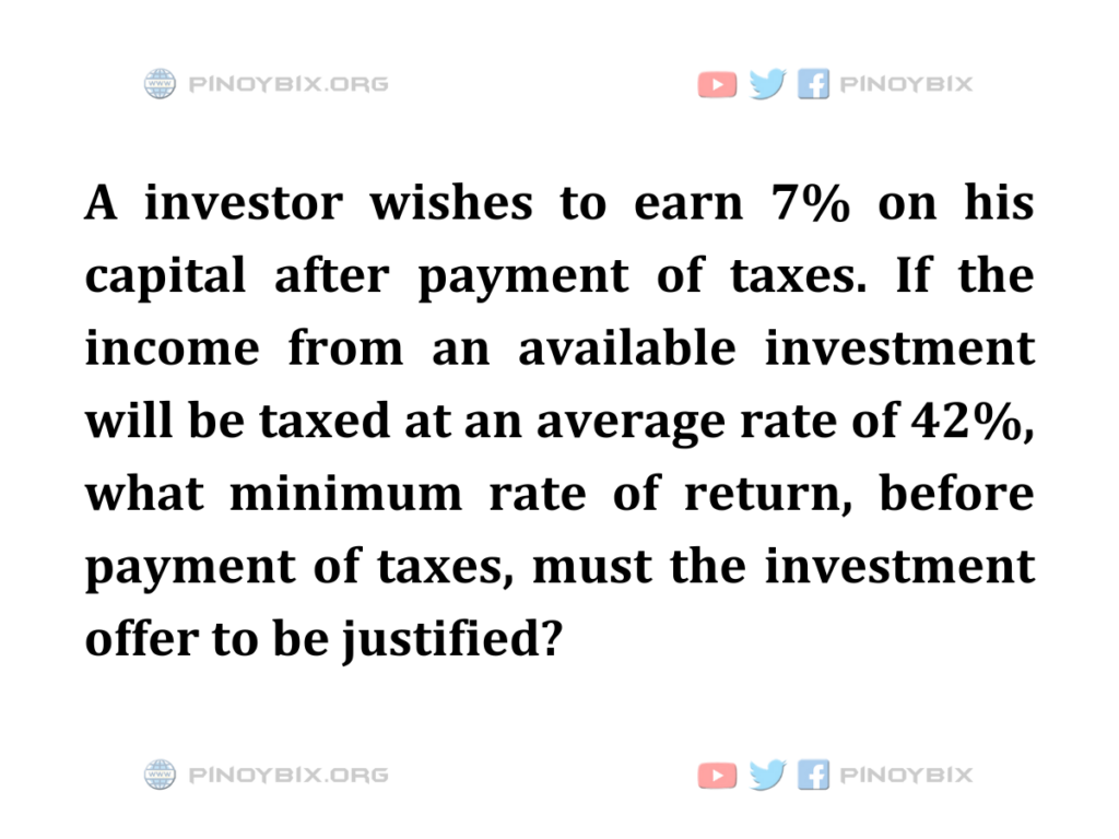 Solution: What minimum rate of return, before payment of taxes