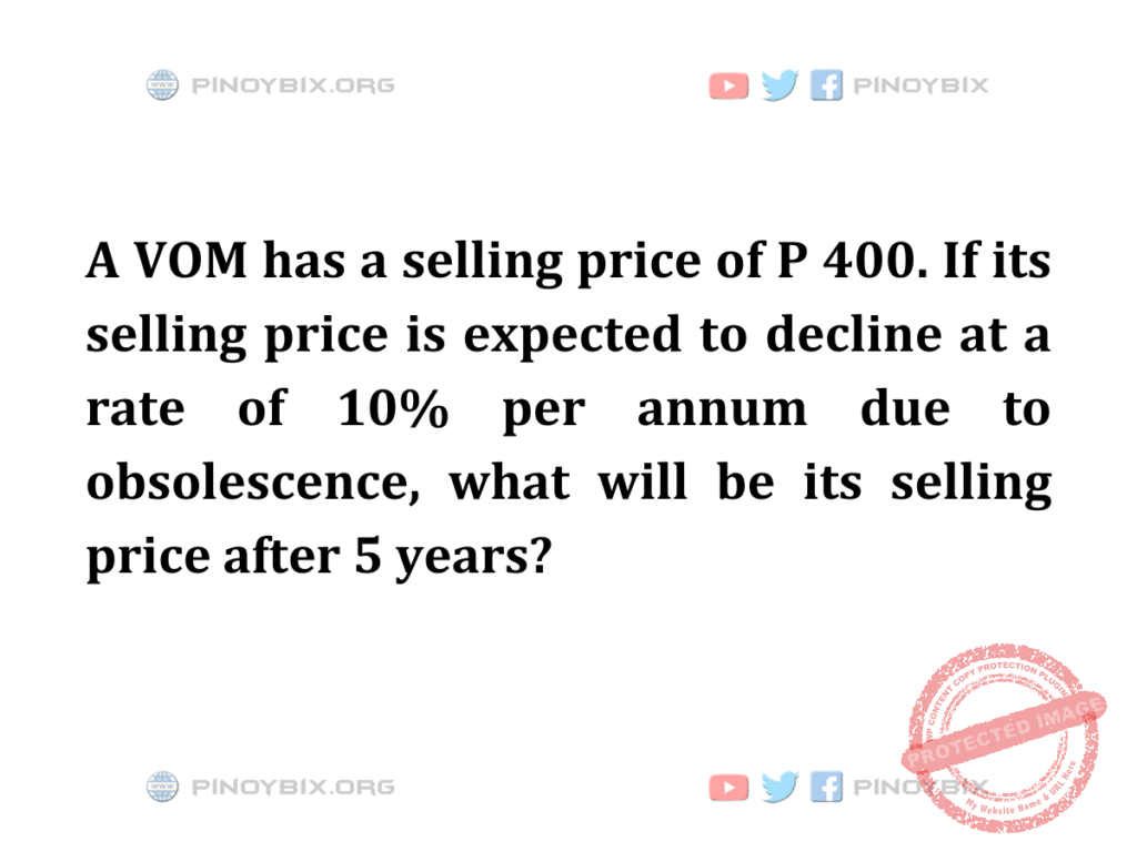 Solution: What will be its selling price after 5 years?