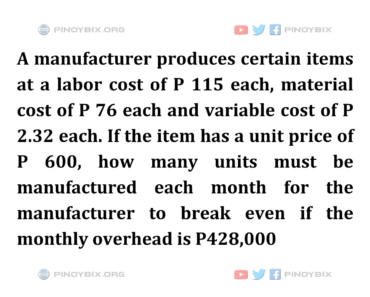 Solution: How many units must be manufactured each month
