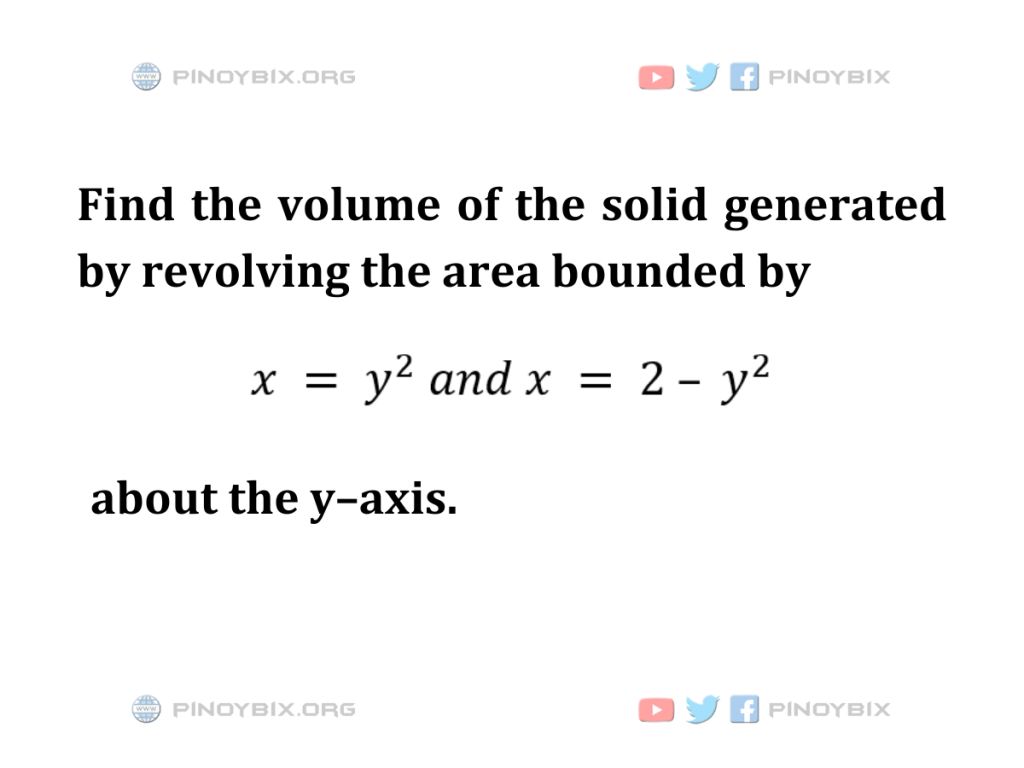 Solution: Find the volume of the solid generated by revolving the area bounded by