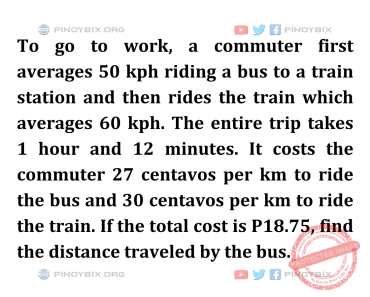 Solution: If the total cost is P18.75, find the distance traveled by the bus