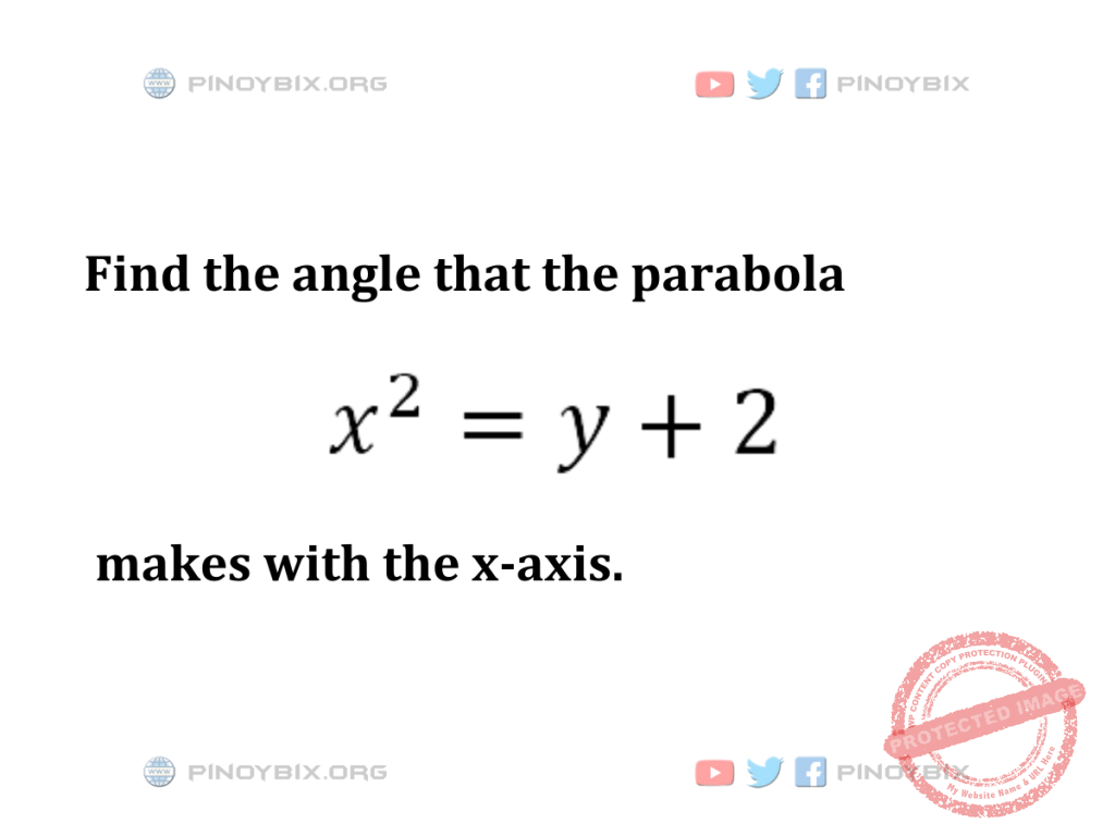 Solution: Find the angle that the parabola x^2 = y + 2 makes with the x-axis