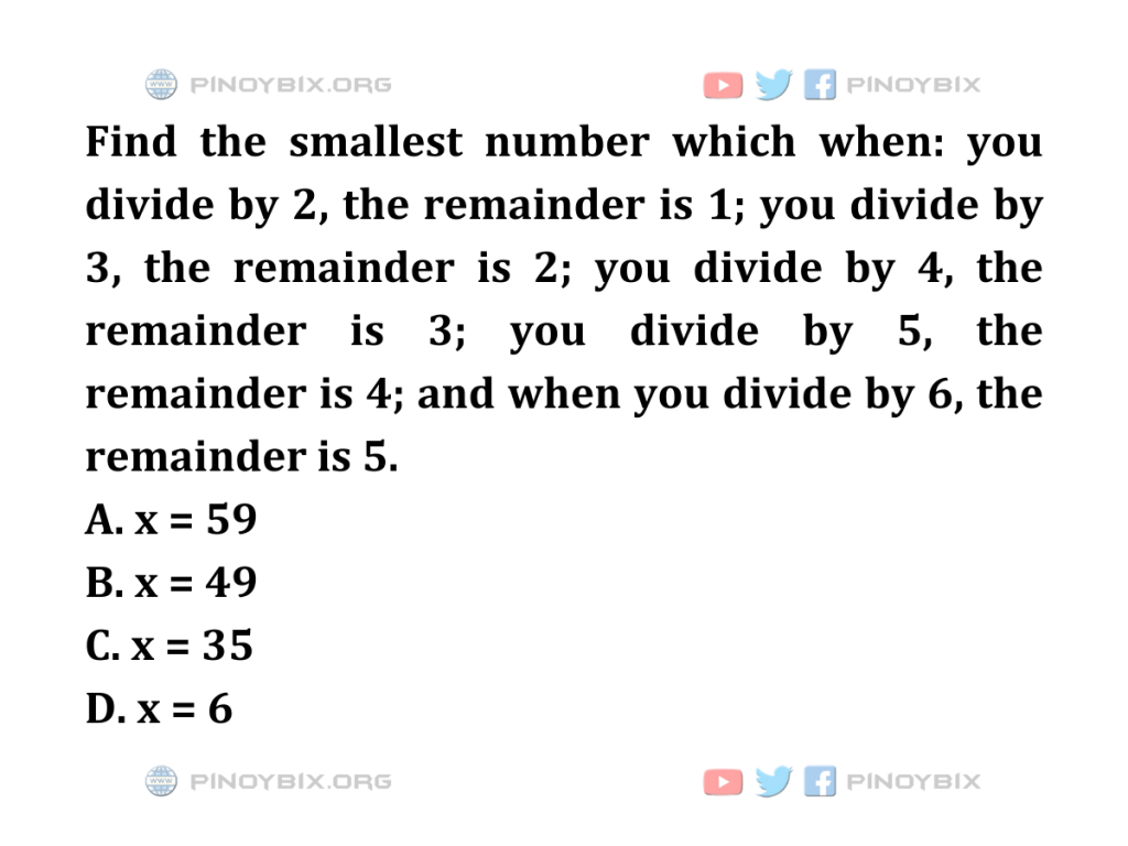 Solution: Find the smallest number which when