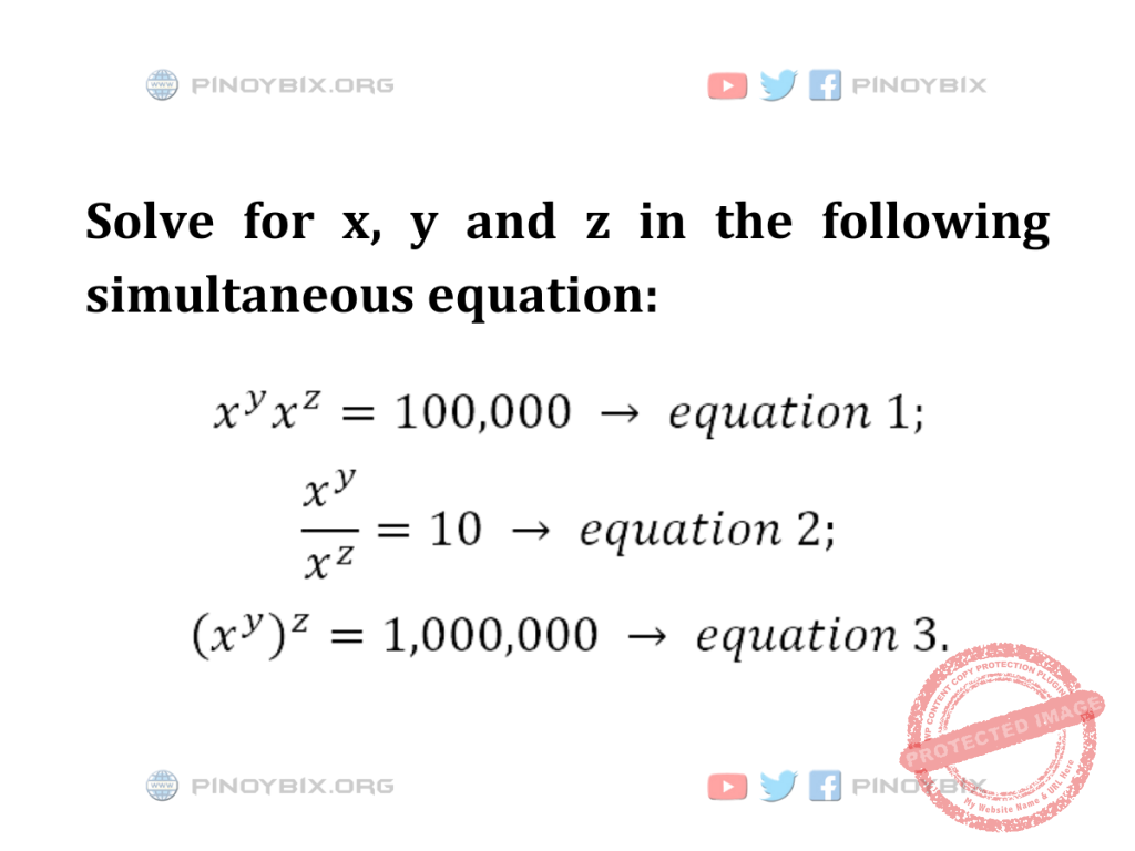 Solution: Solve for x, y and z in the following simultaneous equation