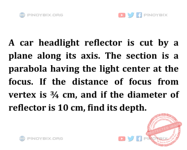 Solution: If the diameter of reflector is 10 cm, find its depth