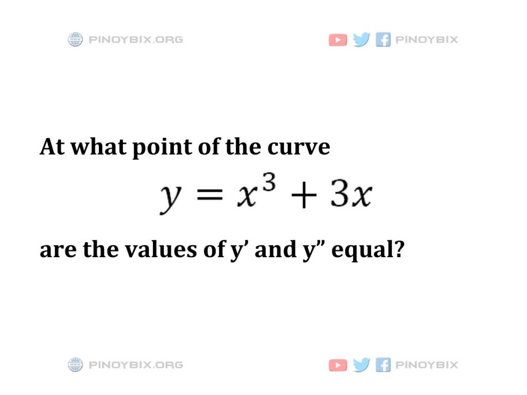 Solution: At what point of the curve y = x^3 + 3x are the values of y’ and y” equal?