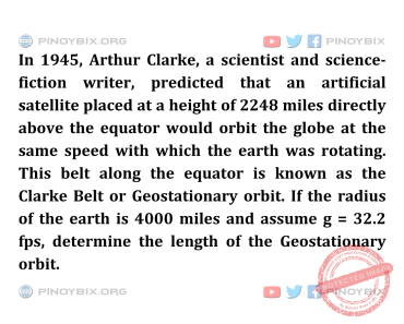 Solution: Determine the length of the Geostationary orbit
