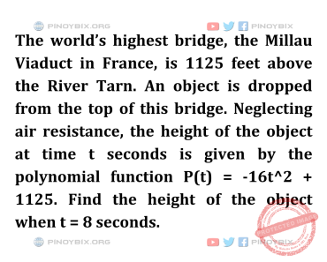 Solution: Find the height of the object when t = 8 seconds