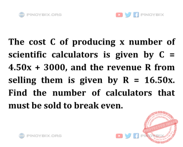 Solution: Find the number of calculators that must be sold to break even