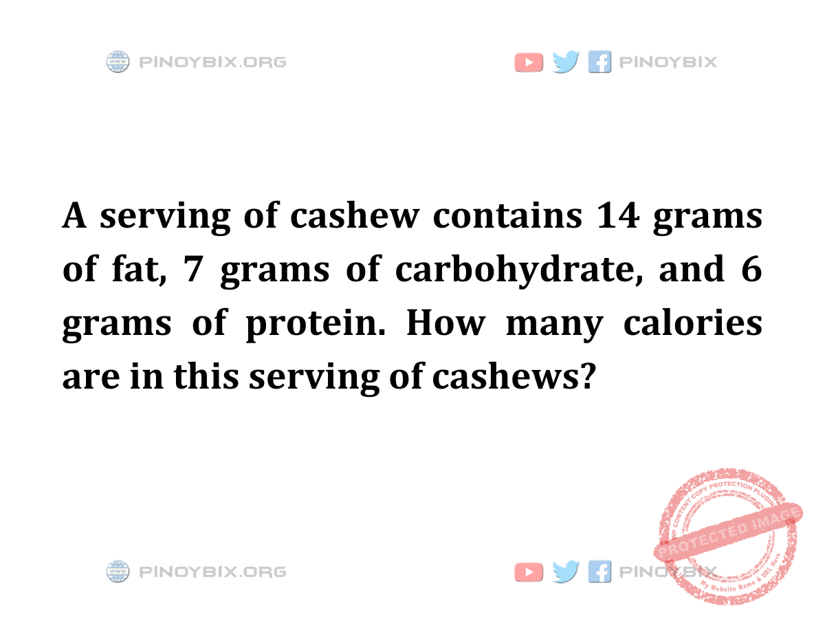 Solution: How many calories are in this serving of cashews?