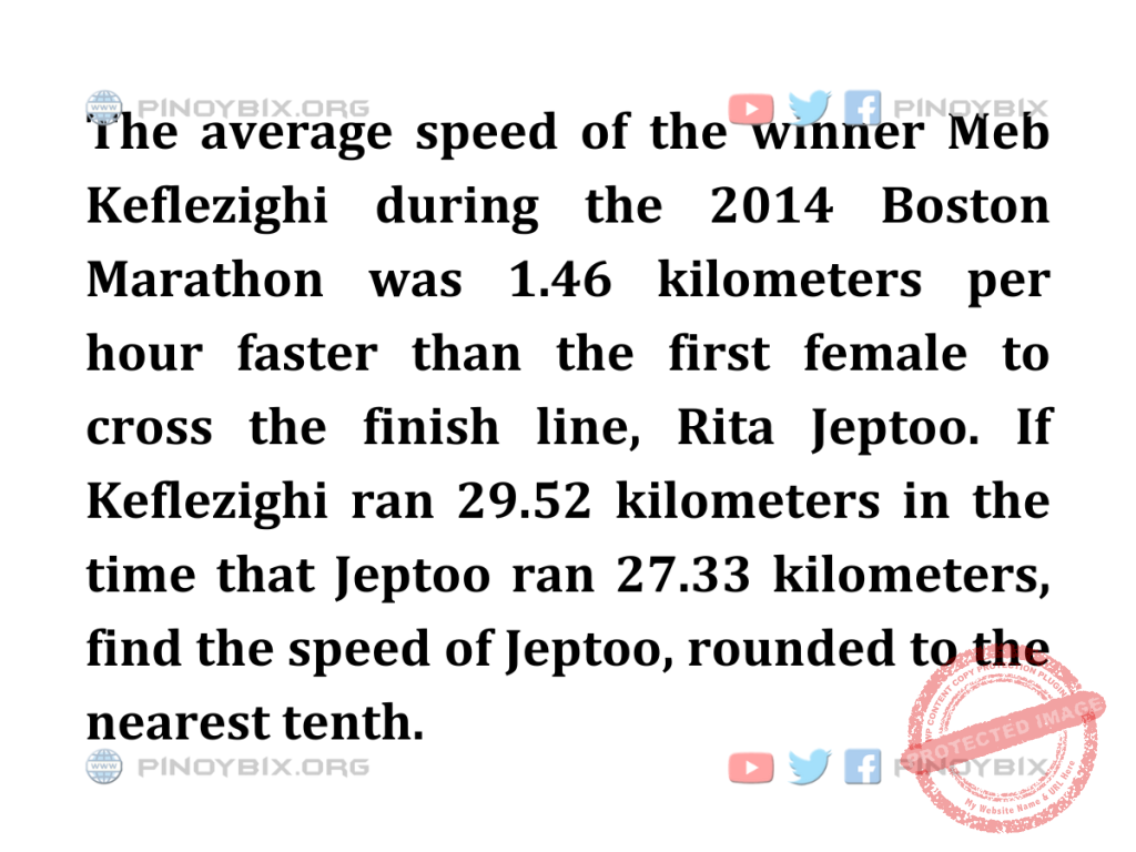 Solution: Find the speed of Jeptoo, rounded to the nearest tenth