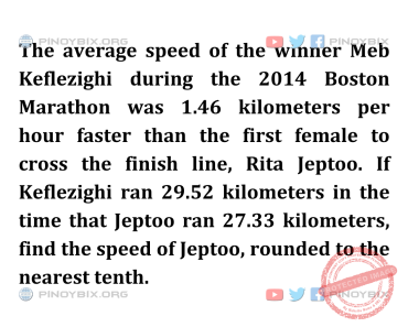 Solution: Find the speed of Jeptoo, rounded to the nearest tenth
