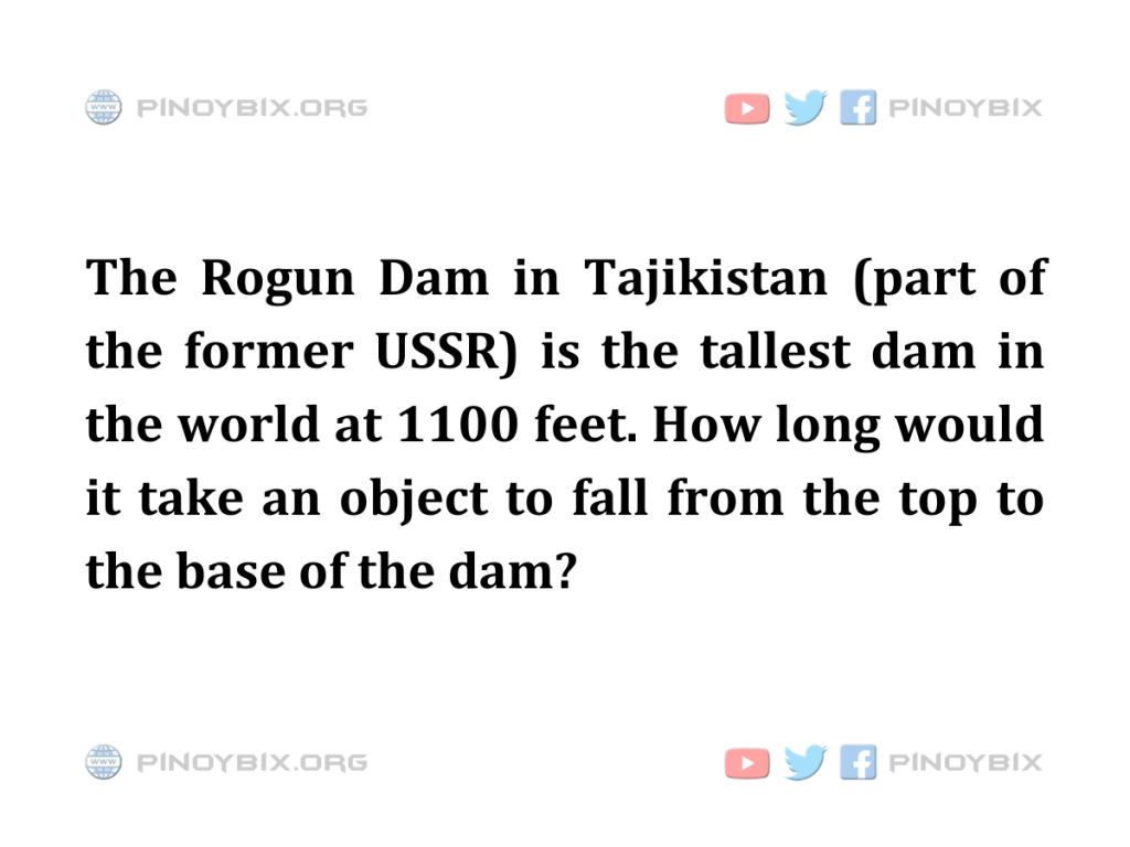 Solution: How long would it take an object to fall from the top to the base of the dam?