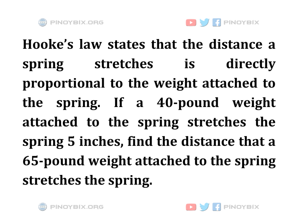 Solution: Find the distance that a 65-pound weight attached to the spring