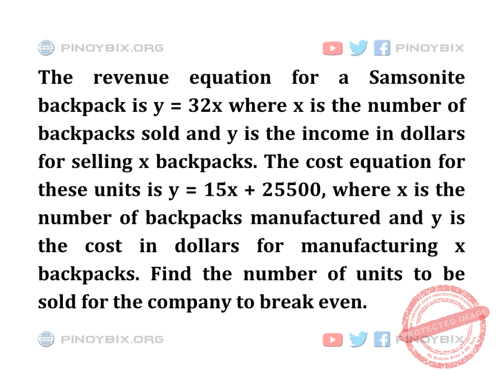 Solution: Find the number of units to be sold for the company to break even