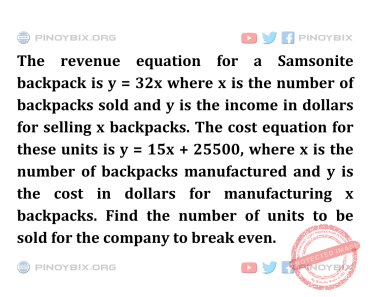 Solution: Find the number of units to be sold for the company to break even