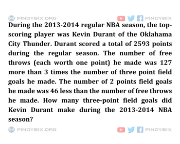 Solution: How many three-point field goals did Kevin Durant make