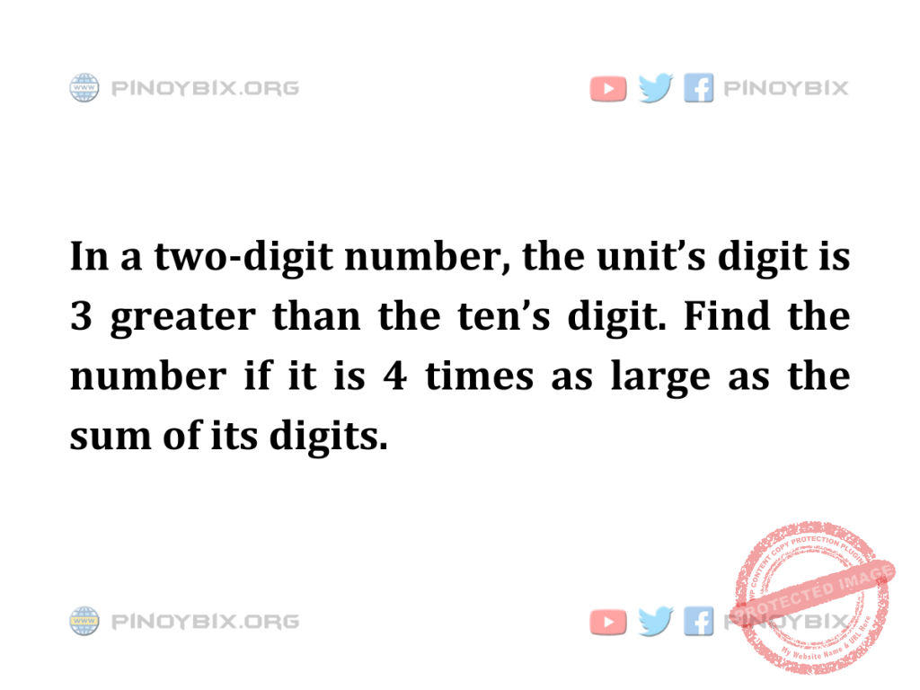 Solution: Find the number if it is 4 times as large as the sum of its digits