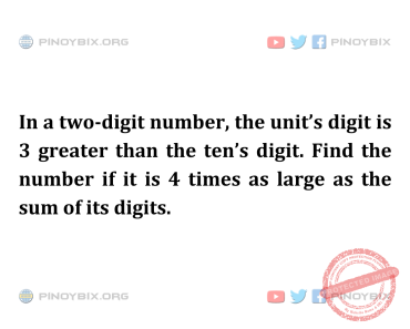 Solution: Find the number if it is 4 times as large as the sum of its digits