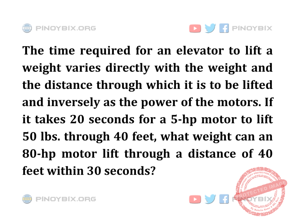 Solution: What weight can an 80-hp motor lift through a distance of 40 feet