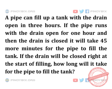 Solution: How long will it take for the pipe to fill the tank?