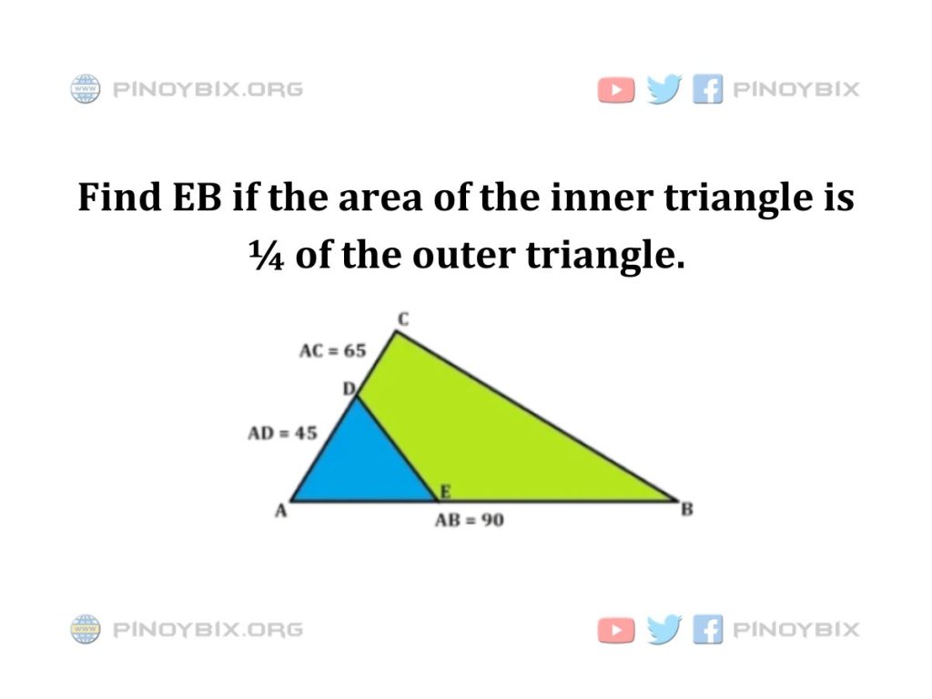 Solution: Find EB if the area of the inner triangle is ¼ of the outer triangle