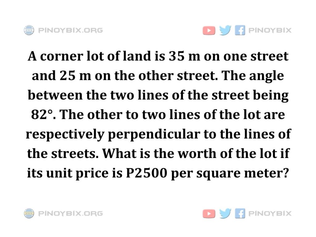 Solution: What is the worth of the lot if its unit price is P2500 per square meter?