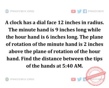 Solution: Find the distance between the tips of the hands at 5:40 AM