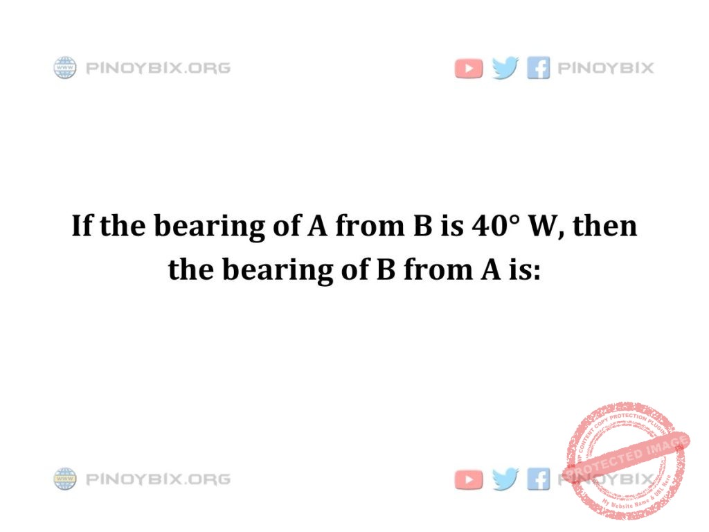 Solution: If the bearing of A from B is 40° W, then the bearing of B from A is: