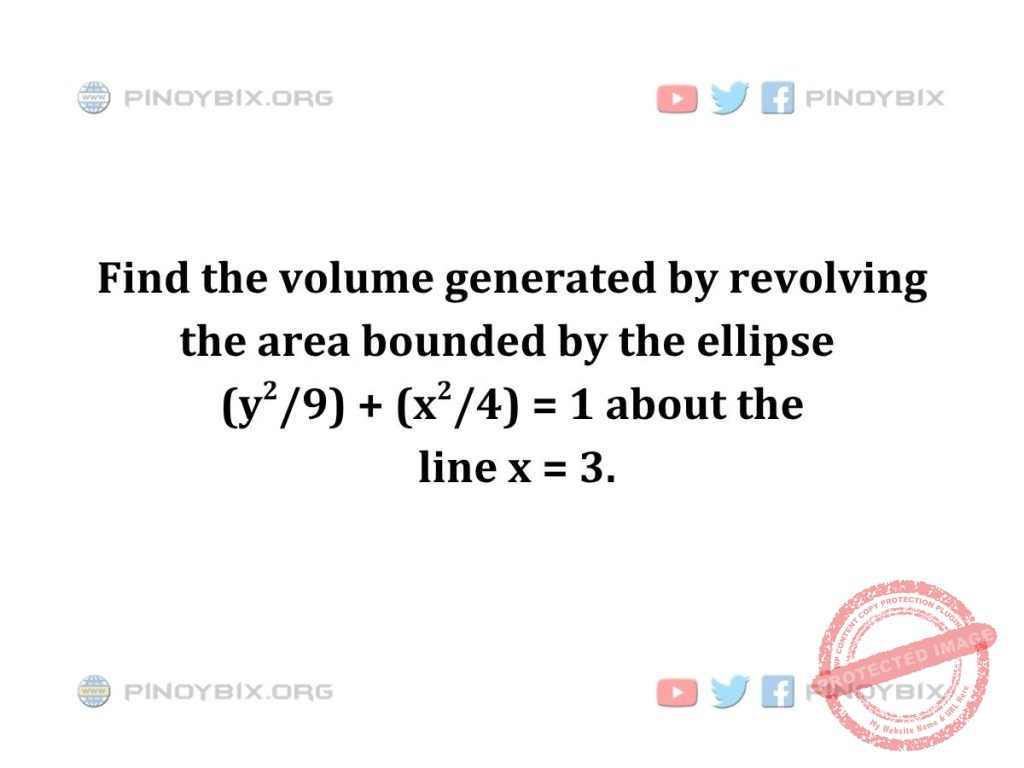 Solution: Find the volume generated by revolving the area bounded by the ellipse