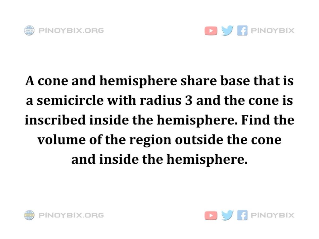 Solution: Find the volume of the region outside the cone and inside the hemisphere
