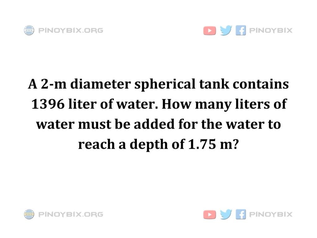 Solution: How many liters of water must be added for the water to reach a depth of 1.75 m?