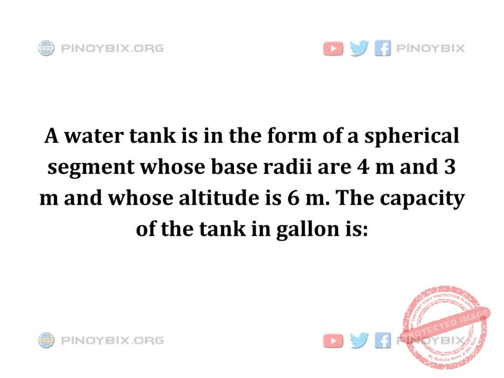 Solution: The capacity of the tank in gallon is
