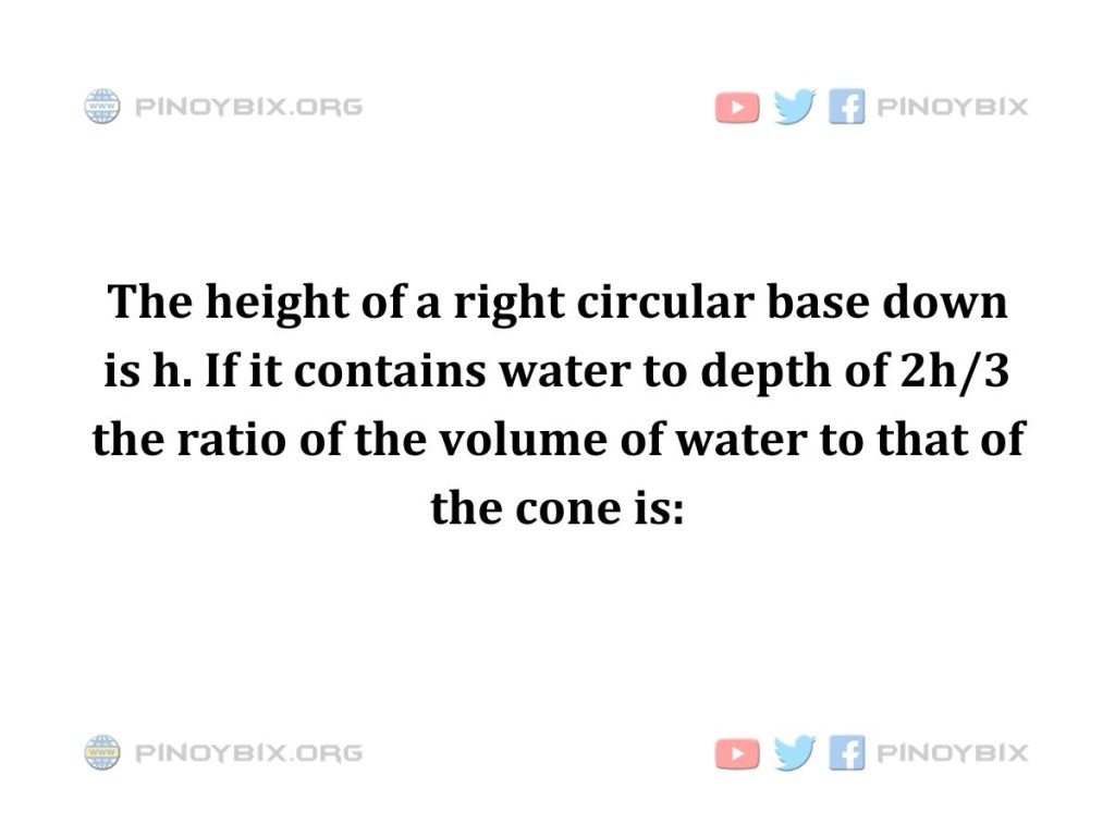 Solution: The ratio of the volume of water to that of the cone is