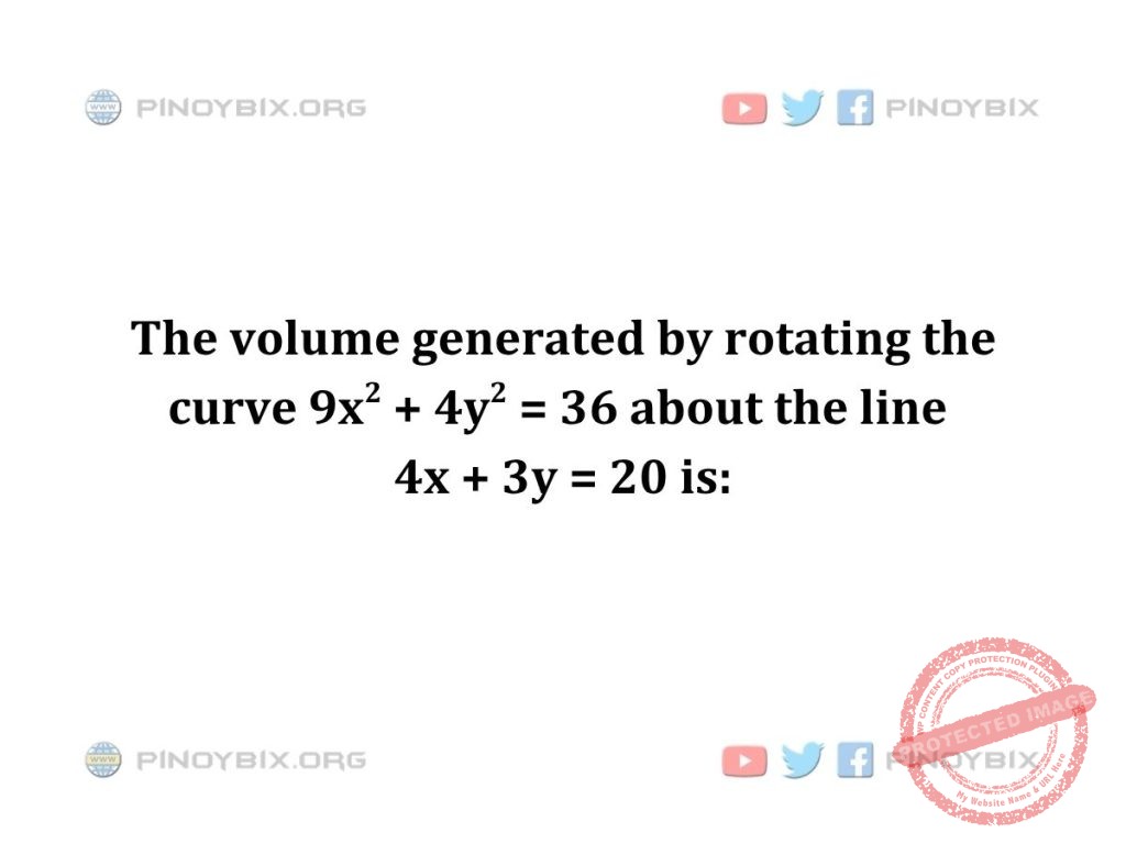 Solution: The volume generated by rotating the curve 9x^2 + 4y^2 = 36 