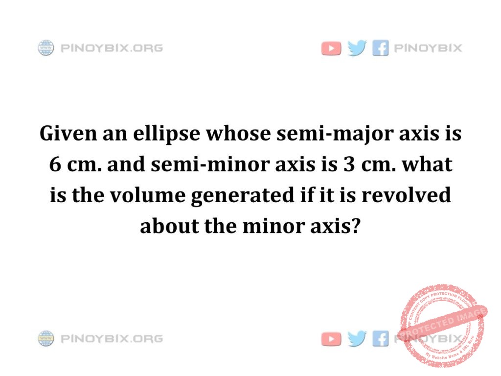 Solution: What is the volume generated if it is revolved about the minor axis?